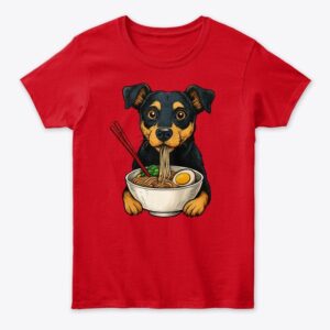Cute Ramen Dog Art – Kawaii Puppy Eating Noodles Illustration for Women’s Classic Tee