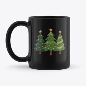 Vintage Christmas Trees Black Mug – Retro Holiday Coffee Cup