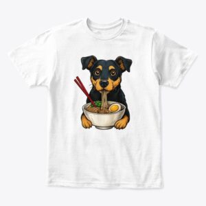 Cute Ramen Dog Art – Kawaii Puppy Eating Noodles Illustration for T-Shirts,Kids Premium Tee