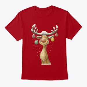 “Cute Snowy Reindeer Design for Classic Crew Neck T-Shirt – Festive Christmas Winter Art”